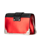 プラダ カイエ 斜め掛け チェーン ショルダーバッグ 1BD045 レッド ブラック シルバー金具 レザー レディース PRADA 【中古】